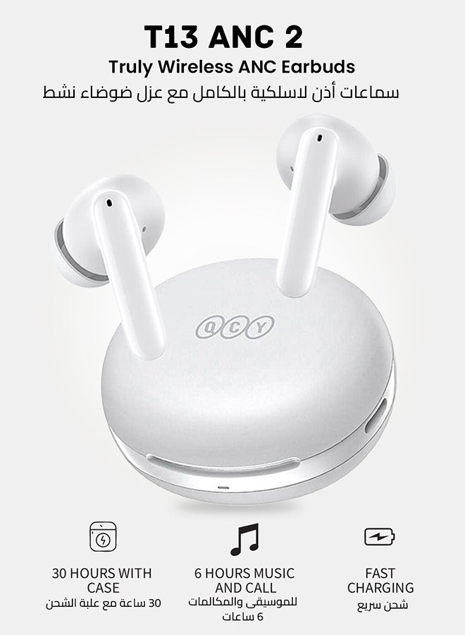 T13 ANC2 Truly Wireless Earbuds With Noise Cancellation, 30 Hours Long Battery Life, 5.3 Bluetooth Multipoint and Stable Connections White