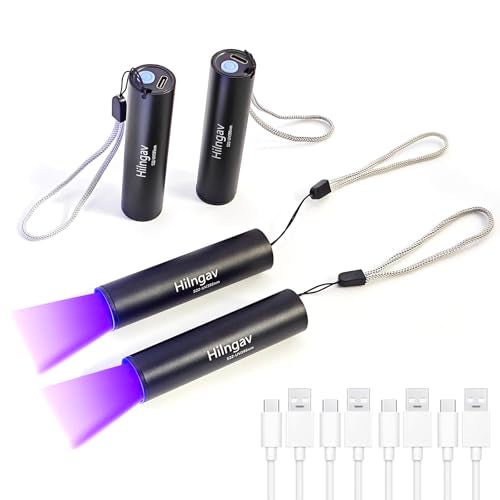 Hilngav 4 Pack Rechargeable Black Flashlight Small UV Black Flash Light 395 NM, Mini Blacklight Flashlights USB C Charging LED Handheld Torch for Pet Dog Urine Resin Curing Fluorescent Agent Stains Detection - Image 1