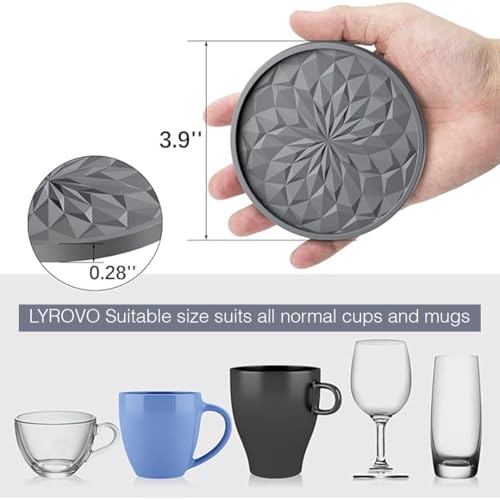 Lyrovo Silicone Coaster 6 Pack with Holder Set fit for Tea Cups Coffee Mugs and Glasses - Image 2
