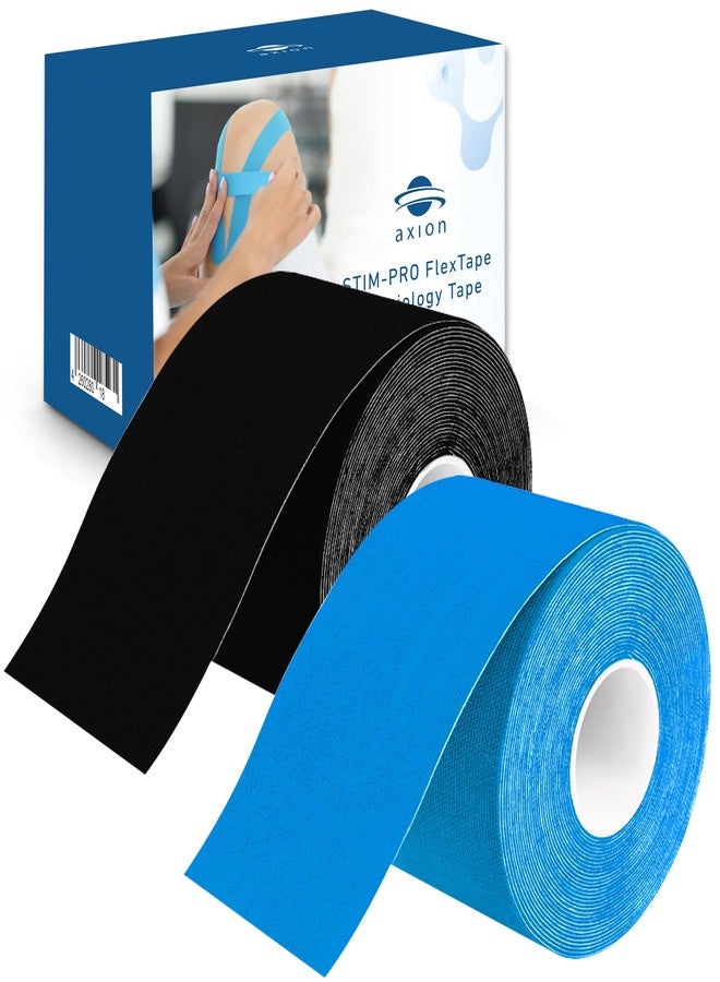 Axion Kinesiology Tape Uncut | 2 Rolls of Athletic Sports Tape in Black and Blue | 16ft Length and 2'' Width per Roll | Waterproof • Skin-Friendly • Elastic | Ideal for Sports | axion - Image 1