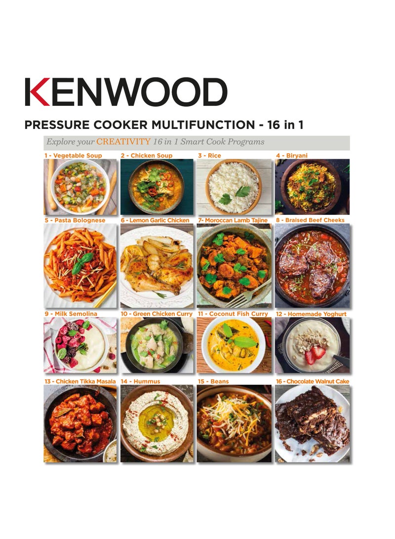 KENWOOD Electric Pressure Cooker 6L Smart Steam Pot 16-in-1 Multifunctional Programmable Multicooker, Steamer, Rice Cooker, Slow Cooker, Saute Pot, Soup, Yogurt, Cake & More 6 L 1000 W PCM90.000BK Black - Image 3