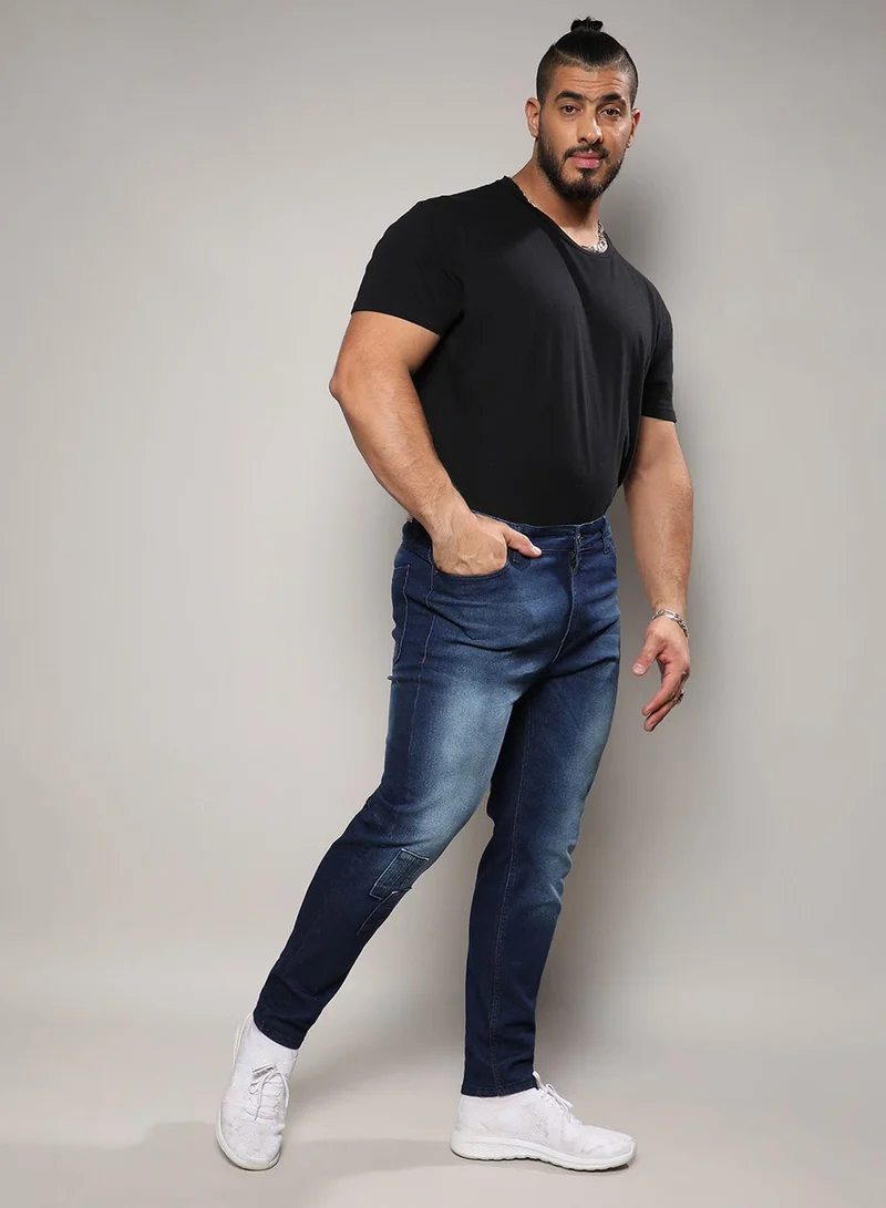 Instafab Plus  Instafab Plus Men's Dark Blue Embroidered Patched Denim Jeans For Casual Wear | Dark-Wash | 5 Pockets | Button Closure | Denim Jeans Crafted With Comfort Fit For Everyday Wear for Men | Best Price UAE