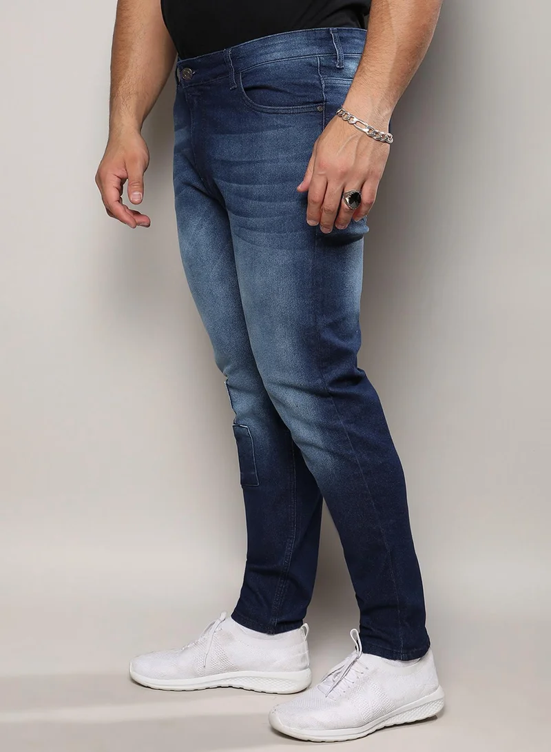 Instafab Plus  Instafab Plus Men's Dark Blue Embroidered Patched Denim Jeans For Casual Wear | Dark-Wash | 5 Pockets | Button Closure | Denim Jeans Crafted With Comfort Fit For Everyday Wear for Men | Best Price UAE