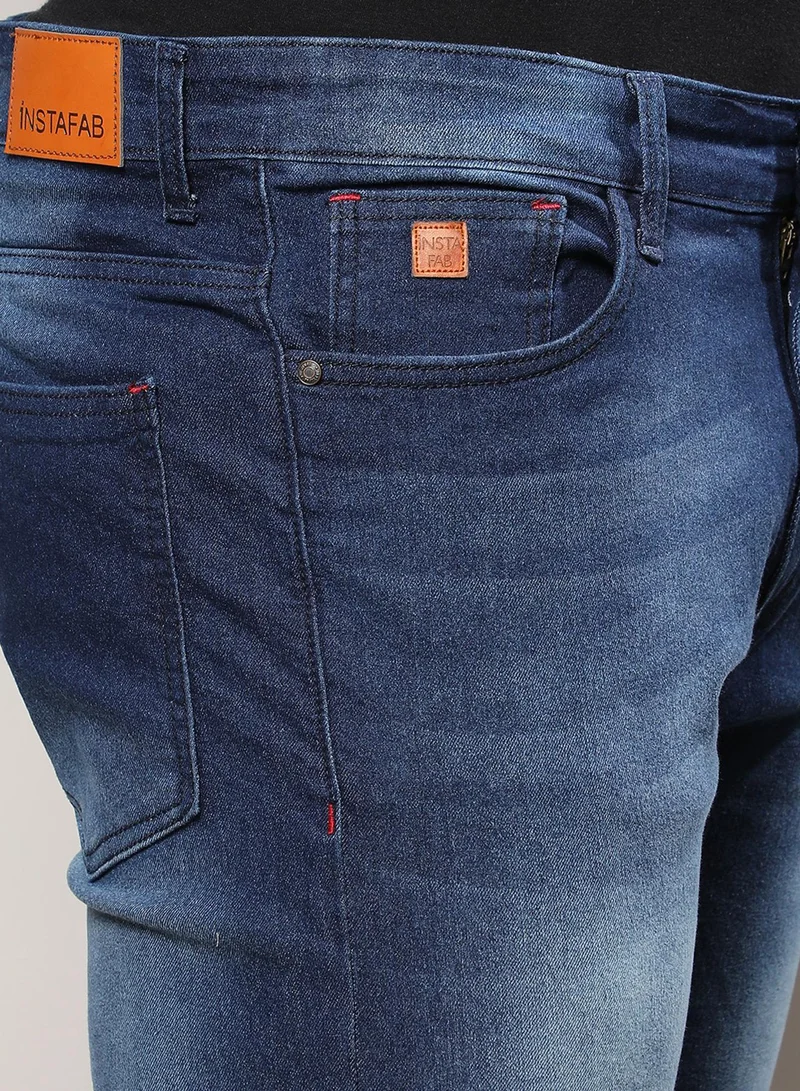 Instafab Plus  Instafab Plus Men's Dark Blue Embroidered Patched Denim Jeans For Casual Wear | Dark-Wash | 5 Pockets | Button Closure | Denim Jeans Crafted With Comfort Fit For Everyday Wear for Men | Best Price UAE
