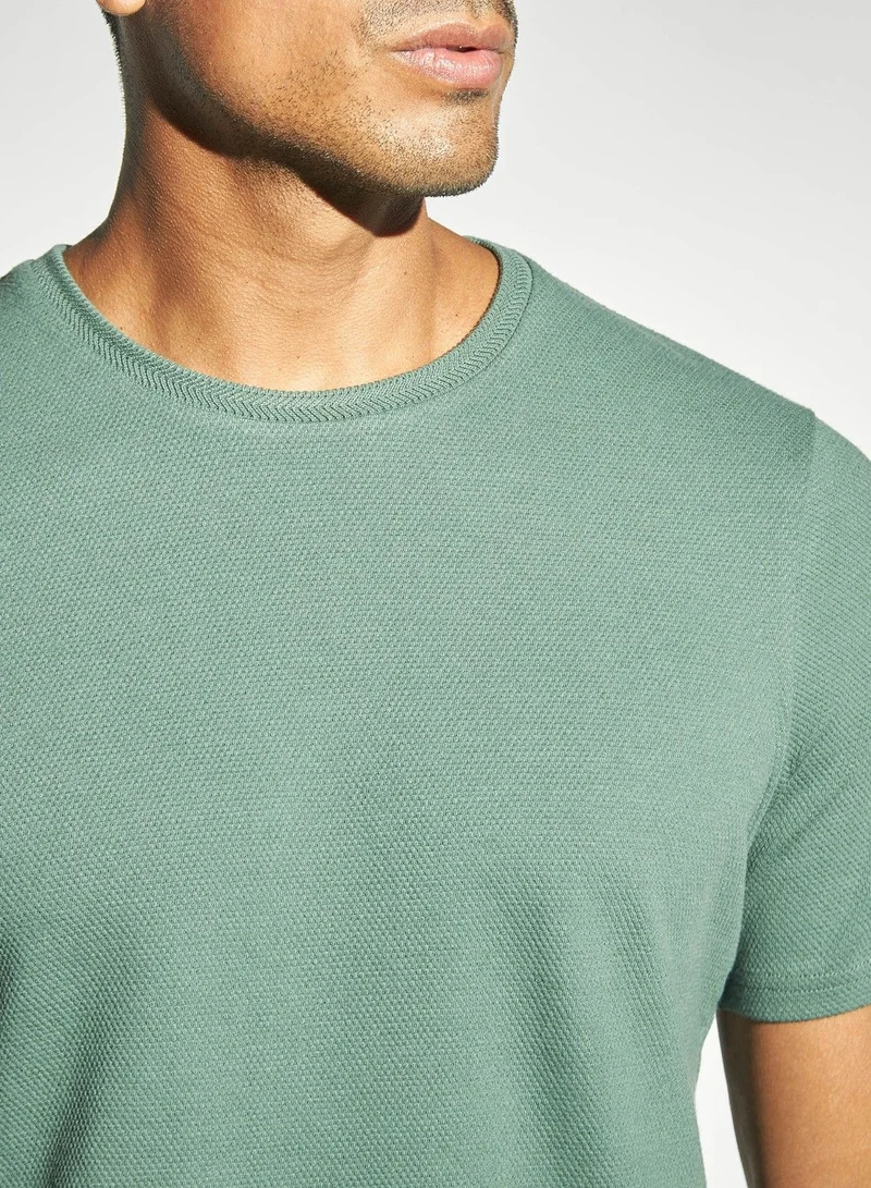 Iconic Iconic Popcorn Textured Crew Neck T-shirt with Short Sleeves