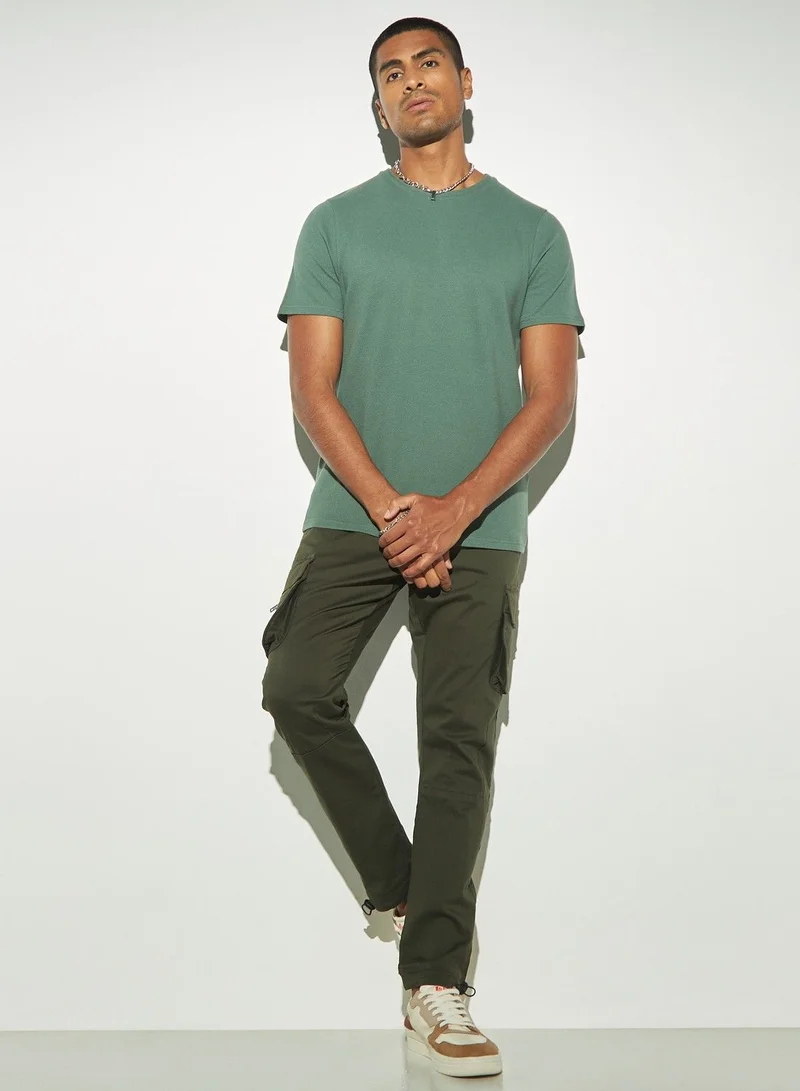 Iconic Iconic Popcorn Textured Crew Neck T-shirt with Short Sleeves