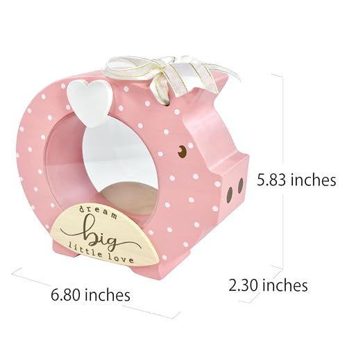 I'm I’m Solid Wood Piggy Bank Coin Bank Savings Money Bank, Adorable Gifts for Baby Girl Birthday Girls Kids Child to Cherish Baby Shower, Keepsakes & Nursery Décor “Dream Big Little Love” (Dot Pink) - Image 2