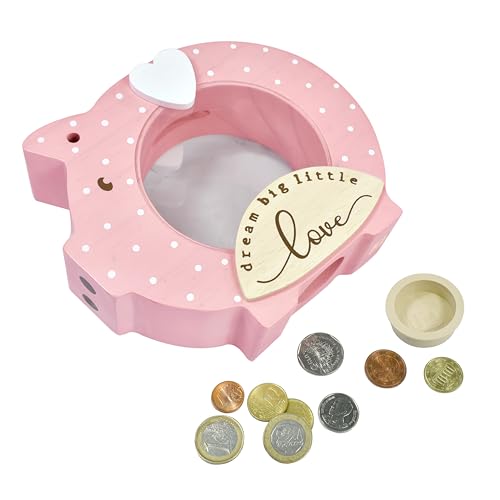 I'm I’m Solid Wood Piggy Bank Coin Bank Savings Money Bank, Adorable Gifts for Baby Girl Birthday Girls Kids Child to Cherish Baby Shower, Keepsakes & Nursery Décor “Dream Big Little Love” (Dot Pink) - Image 4