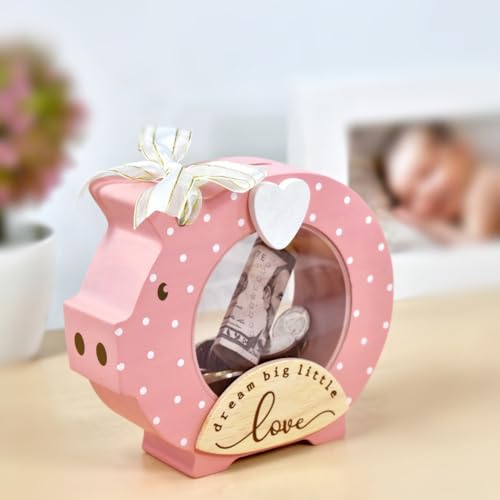 I'm I’m Solid Wood Piggy Bank Coin Bank Savings Money Bank, Adorable Gifts for Baby Girl Birthday Girls Kids Child to Cherish Baby Shower, Keepsakes & Nursery Décor “Dream Big Little Love” (Dot Pink) - Image 5
