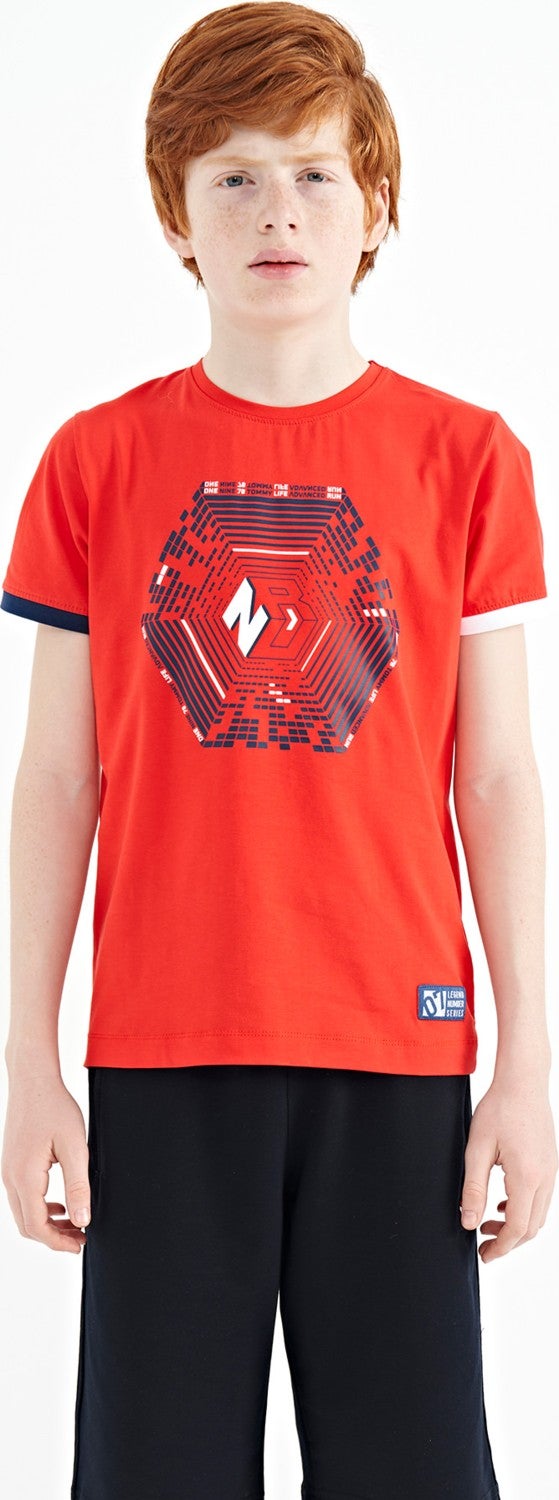 Tommy Life Fiesta Sleeve End Colorful Detail Printed Standard Size Boy T-Shirt - 11156 - Image 1