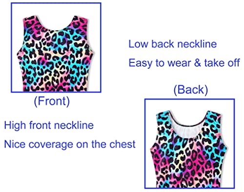 Domusgo Leotard for Girls Gymnastics Size 2t 3t Sparkly Colorful Leopard Sleeveless Biketard with Shorts - Image 3