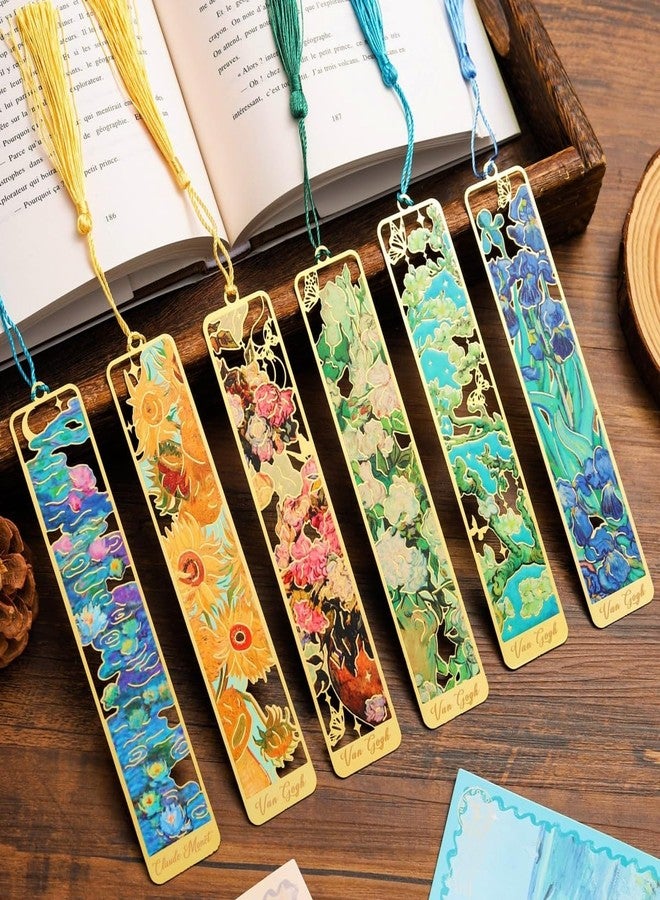 IcosaMro Large Bookmark for Women 6 Pieces 6" Van Gogh Monet Oil Painting Floral Cute Book Marks for Reading Women Hollow Metal Bookmarks Gifts for Book Lovers Book Mark for Men - Image 2