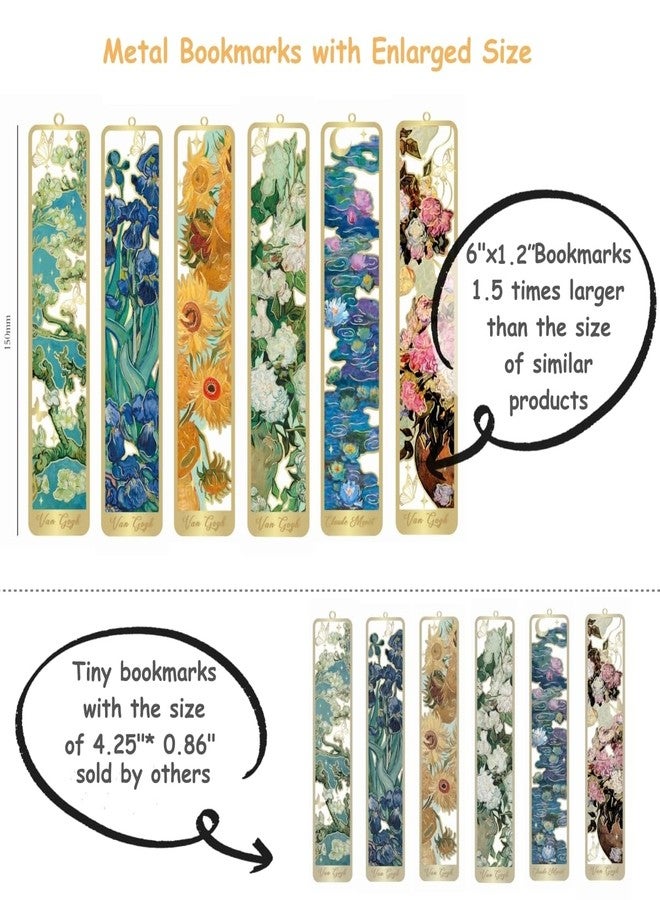 IcosaMro Large Bookmark for Women 6 Pieces 6" Van Gogh Monet Oil Painting Floral Cute Book Marks for Reading Women Hollow Metal Bookmarks Gifts for Book Lovers Book Mark for Men - Image 3