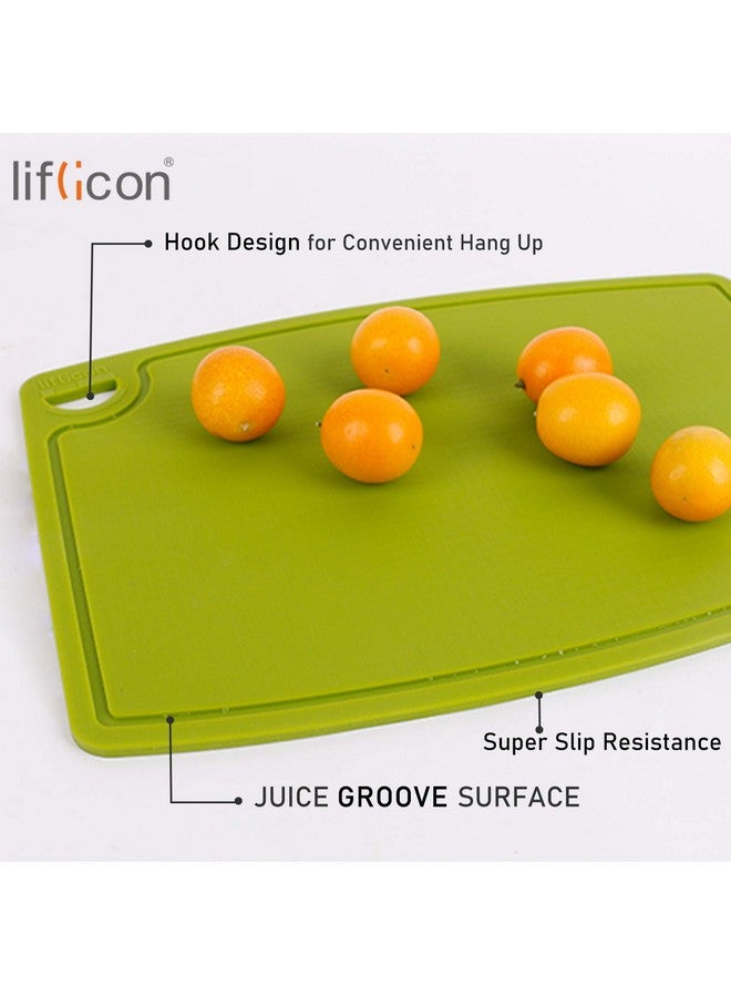 liflicon مجموعة لوحات تقطيع سيليكون ليفليكون السميكة من 3 قطع بتصميم قابل للطي ومرن مع أخاديد للعصير ومقبض سهل الإمساك آمنة في غسالة الصحون للمطبخ، لوحات تقطيع سيليكون خالية من BPA - أخضر - Image 4