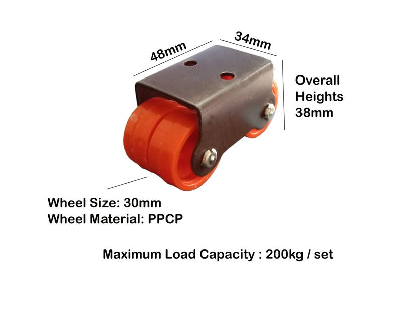 DROPTECH 4 Wheel Castor Wheels Fix 30 mm Wheel Caster for Furniture Table Trolley BlackOrange 200 kg Load Capacity A09 Pack of 4 - Image 4