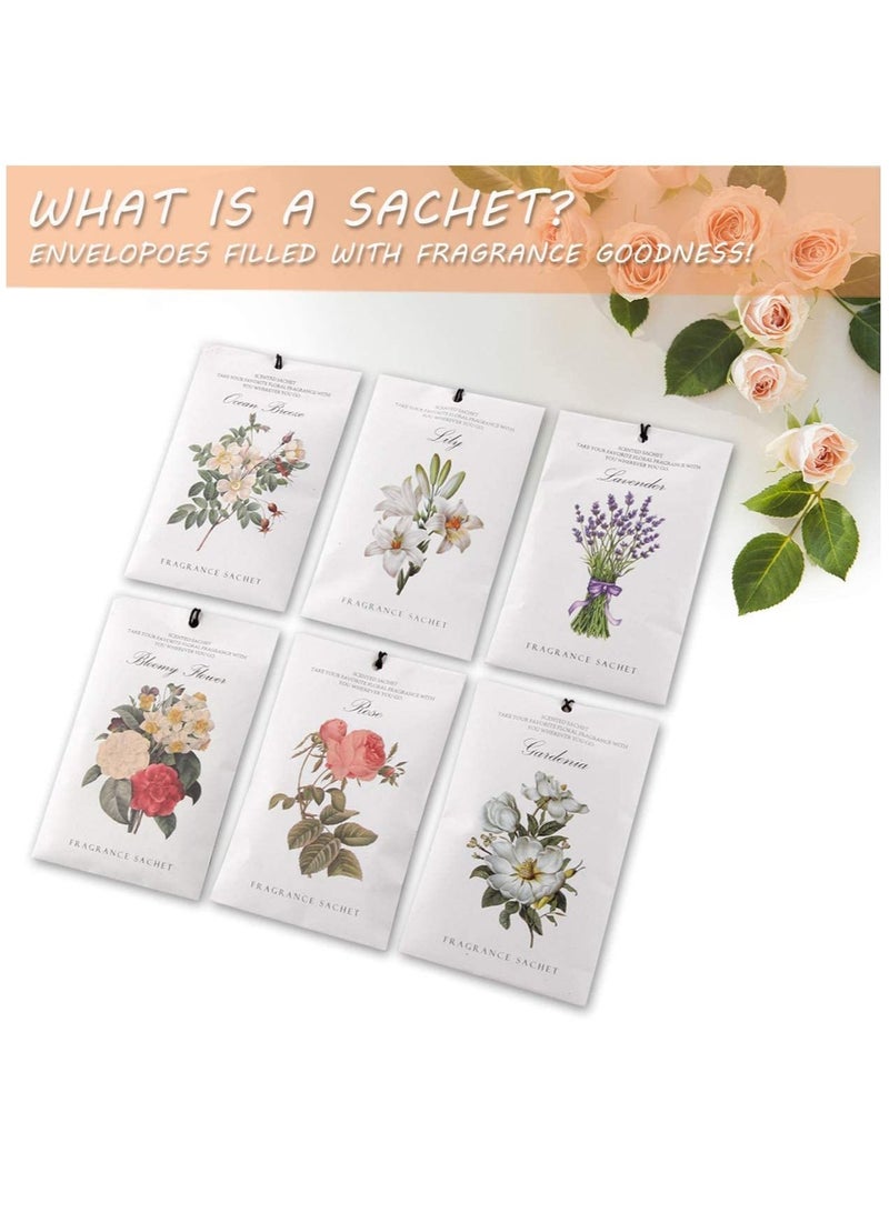 SYOSI كيس لافندر الياسمين وزنبق المحيط وزهرة الغردينيا 1 صندوق 12 قطعة 6 روائح خزانة معطر هواء مزيل الروائح الكريهة أكياس أدراج معطرة برائحة تدوم طويلاً لمنتجات عطور المنزل والسيارة - Image 5