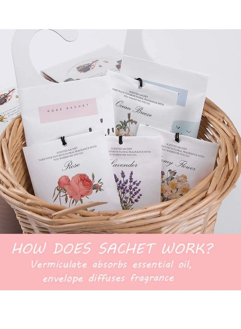 SYOSI كيس لافندر الياسمين وزنبق المحيط وزهرة الغردينيا 1 صندوق 12 قطعة 6 روائح خزانة معطر هواء مزيل الروائح الكريهة أكياس أدراج معطرة برائحة تدوم طويلاً لمنتجات عطور المنزل والسيارة - Image 2