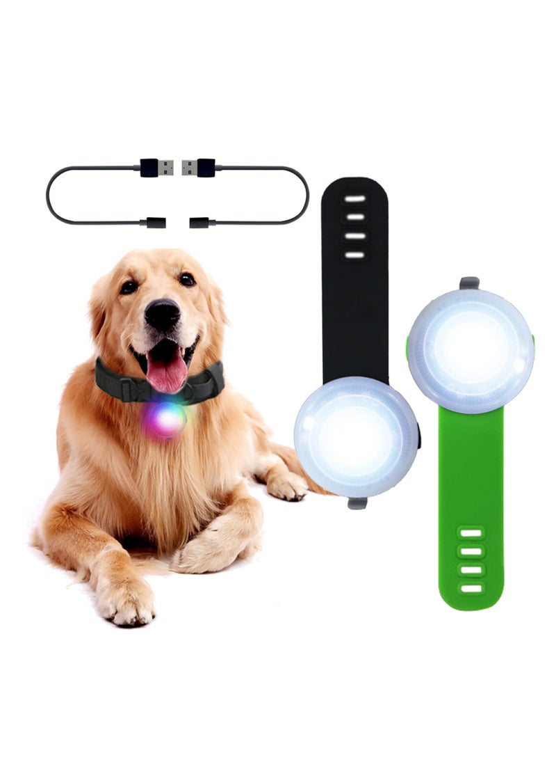 SYOSI 2 Pcs Dog Collar Lights, Led Light for Dog Collar Rechargeable Waterproof Safety Light IPX6 Waterproof & 4 Modes Light for Pet Pup Large Dogs for Night Walking (Black & Green) - Image 1