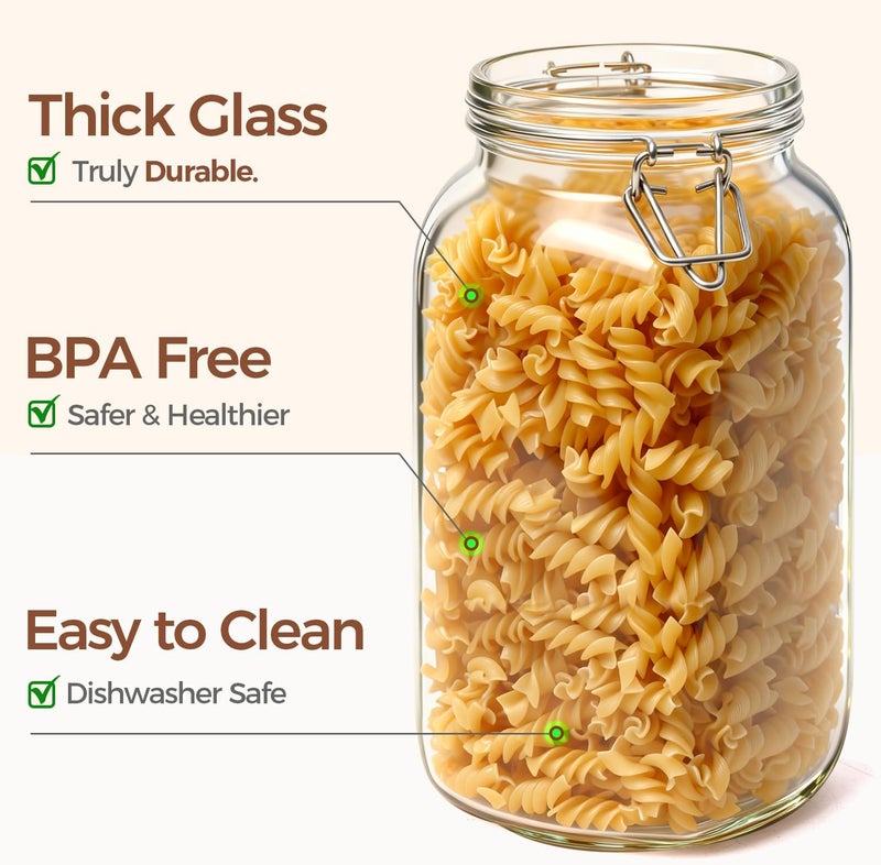 ComSaf 3-Pack 78oz Large Square Airtight Glass Jars for Bulk Food, Holds a 4lb Bag of Sugar or 5lb of Rice, Wide Mouth Canister for Flour, Coffee & Pantry Organization - Image 5