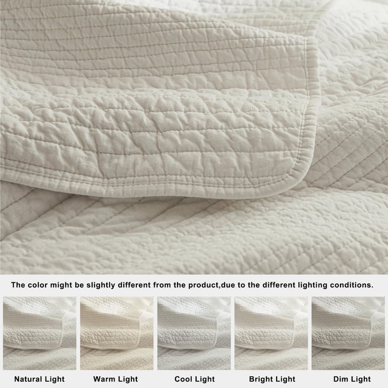 palassio Striped Beige 100% Cotton Quilt California Cal King Size Bedding Sets, Oversized Lightweight Channel Pick Stitch Textured Bedspread Soft Farmhouse Country Coverlet for All Season, 2 Shams - Image 2