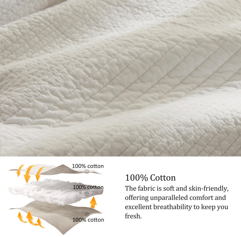 palassio Striped Beige 100% Cotton Quilt California Cal King Size Bedding Sets, Oversized Lightweight Channel Pick Stitch Textured Bedspread Soft Farmhouse Country Coverlet for All Season, 2 Shams - Image 5