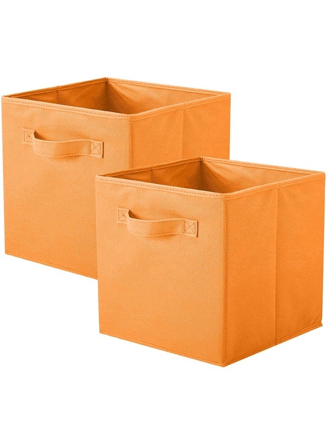 Collapsible Storage Cubes with Handles, Fabric Foldable Bins for Closet Shelves, Durable Organization Storage Bins, 10.5'' x 11'' x 10.5'', 2 Pack, Orange