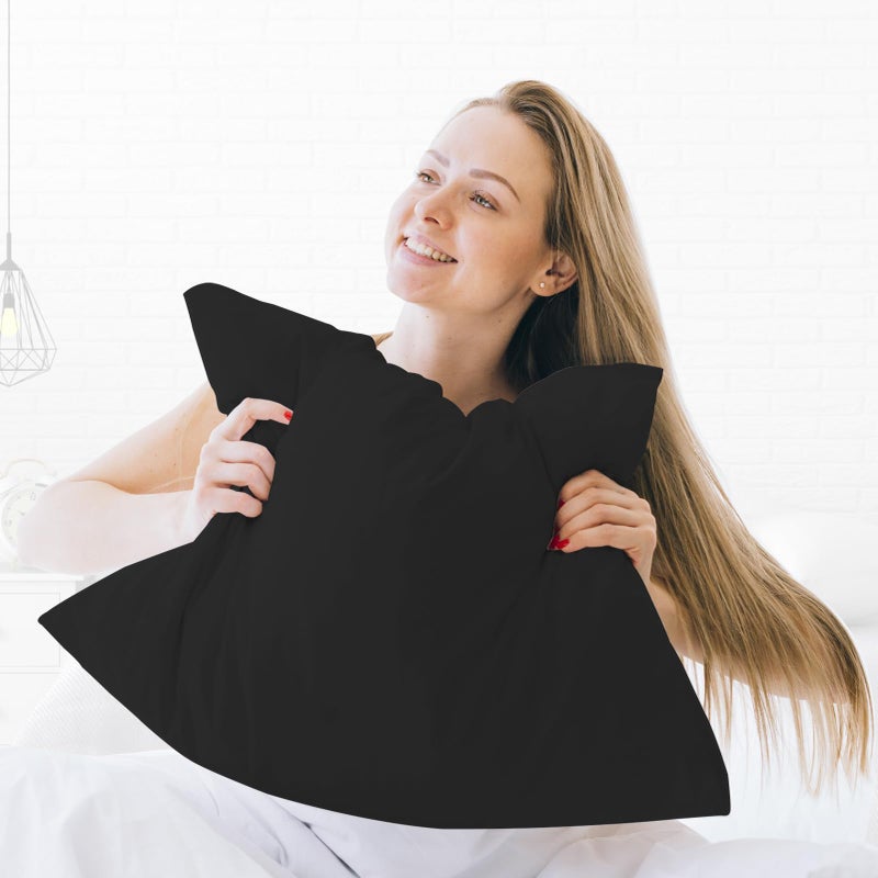 Grace Pillow Cases 2 Pack Standard Size 50x75 cm Brushed Microfibre Pillowcases with Envelope Closure Wrinkle, Fade and Stain Resistant Pillow Cases - Black - Image 4