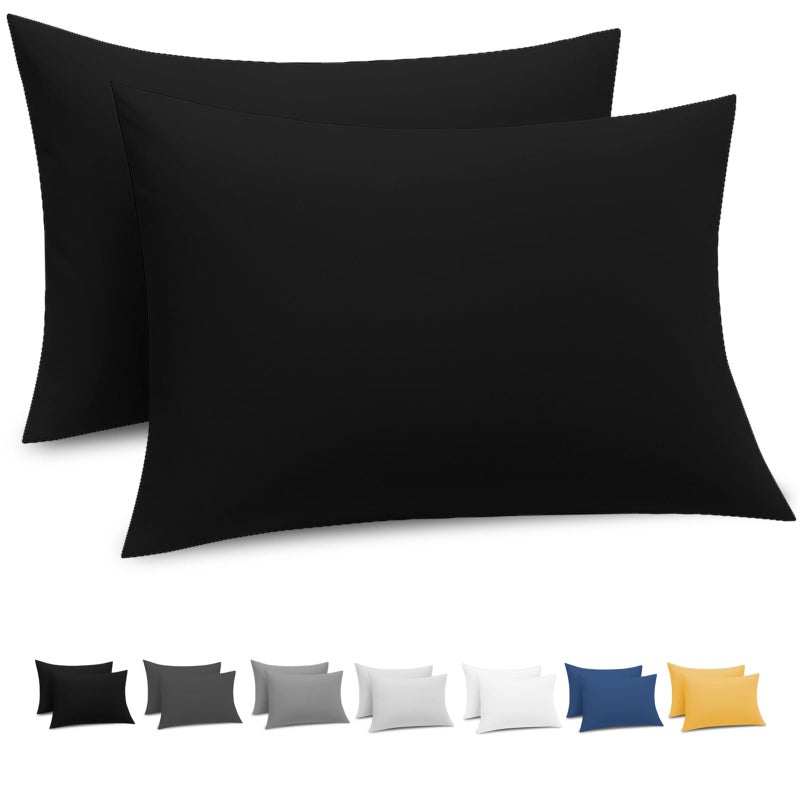 Grace Pillow Cases 2 Pack Standard Size 50x75 cm Brushed Microfibre Pillowcases with Envelope Closure Wrinkle, Fade and Stain Resistant Pillow Cases - Black - Image 1
