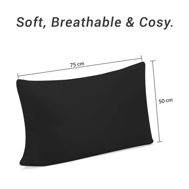 Grace Pillow Cases 2 Pack Standard Size 50x75 cm Brushed Microfibre Pillowcases with Envelope Closure Wrinkle, Fade and Stain Resistant Pillow Cases - Black - Image 2