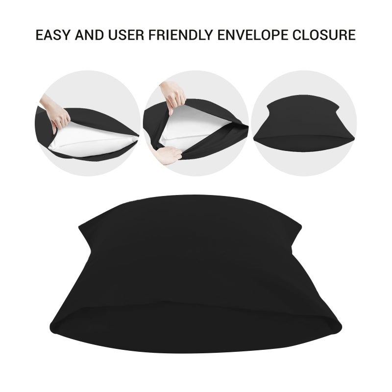 Grace Pillow Cases 2 Pack Standard Size 50x75 cm Brushed Microfibre Pillowcases with Envelope Closure Wrinkle, Fade and Stain Resistant Pillow Cases - Black - Image 3