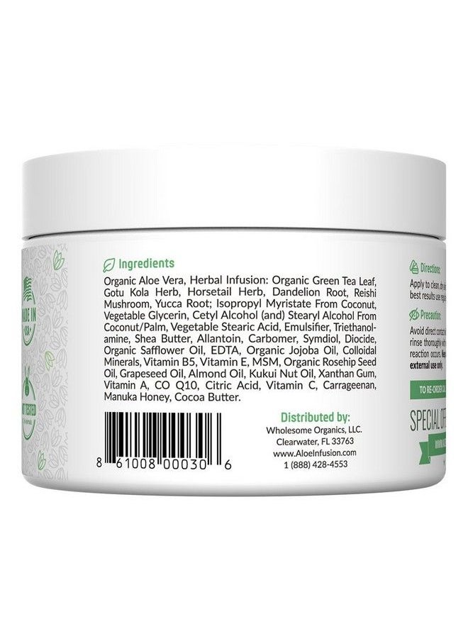Aloe Infusion - Body And Face Moisturizer All Natural Eczema Cream For Itchy Dry Skin Sensitive Skin Acne And Psoriasis Organic Aloe Vera Shea Butter Coenzyme Q10 Grape Seed Oil Kukui Nut Oil - Image 1