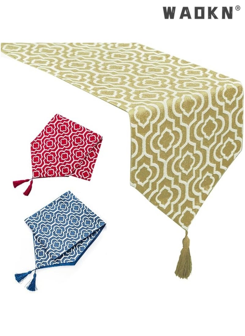 WAOKN Table Runner for Home Decor - Morocco Style with Tassels - Perfect for Dining, Bedroom, Coffee Table, and Rustic Decor（32*180cm）  - Image 1
