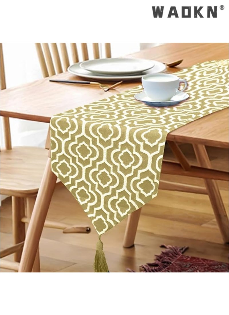 WAOKN Table Runner for Home Decor - Morocco Style with Tassels - Perfect for Dining, Bedroom, Coffee Table, and Rustic Decor（32*180cm）  - Image 2