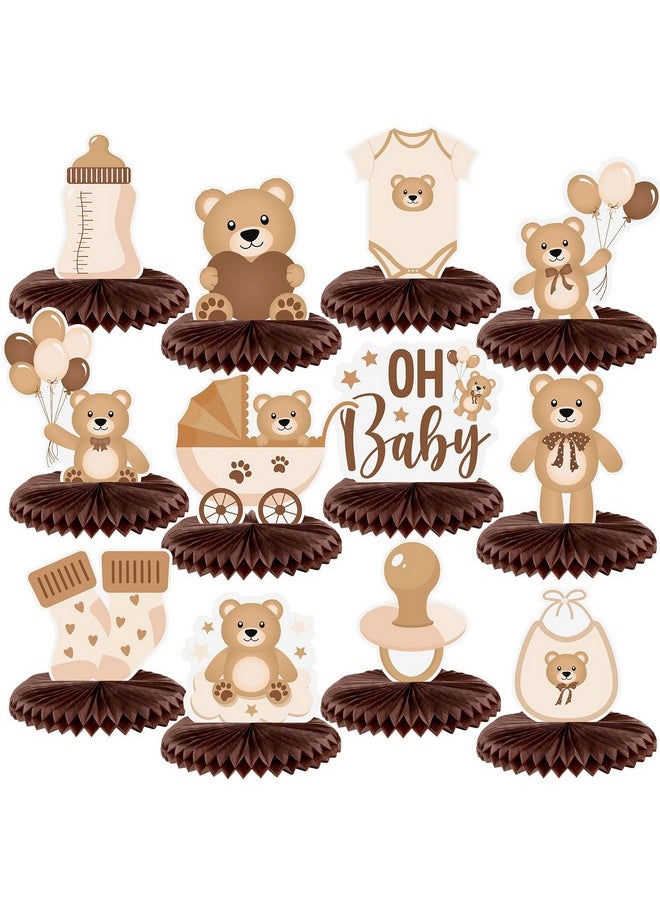 Bencailor - 12 Pcs Neutral Cream Bear Baby Shower Honeycomb Centerpieces Bear Table Decorations Bear Baby Shower Decorations Baby Shower Table Centerpieces Table Toppers For Birthday Party (Brown) - Image 1