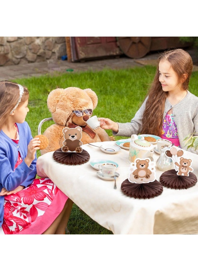 Bencailor - 12 Pcs Neutral Cream Bear Baby Shower Honeycomb Centerpieces Bear Table Decorations Bear Baby Shower Decorations Baby Shower Table Centerpieces Table Toppers For Birthday Party (Brown) - Image 1