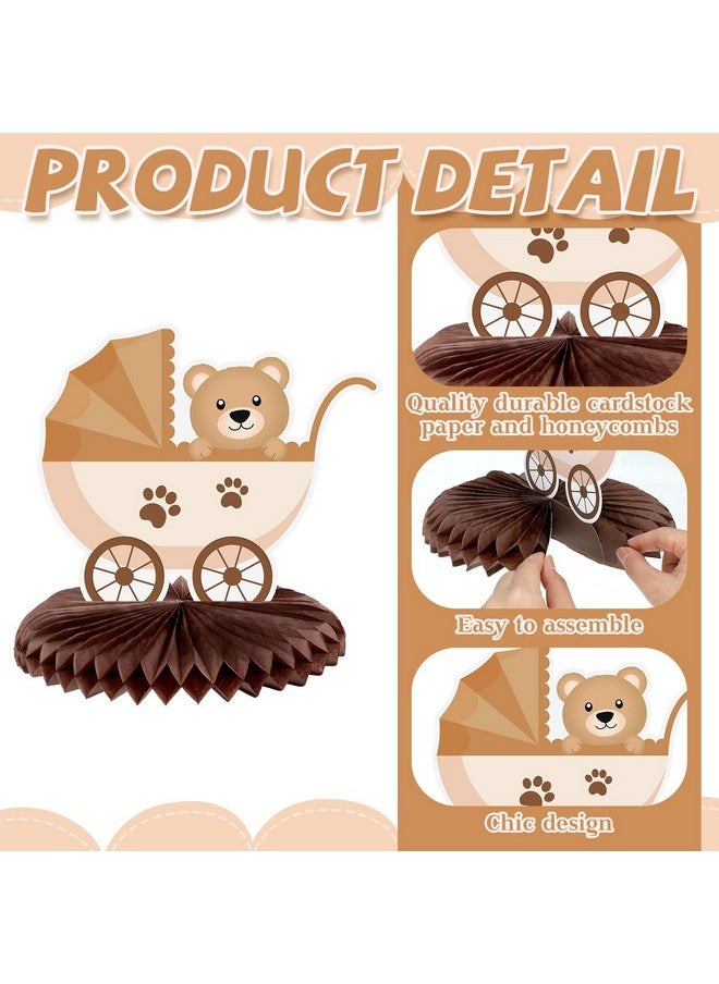 Bencailor - 12 Pcs Neutral Cream Bear Baby Shower Honeycomb Centerpieces Bear Table Decorations Bear Baby Shower Decorations Baby Shower Table Centerpieces Table Toppers For Birthday Party (Brown) - Image 1