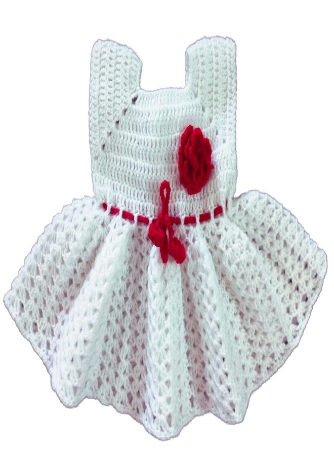 DORCHIS Baby Girl Dress Set for 6-12 Months - Woolen Frock with Shrug Headband and Shoes Combo, White Red, Handmade with Crochet - Image 2