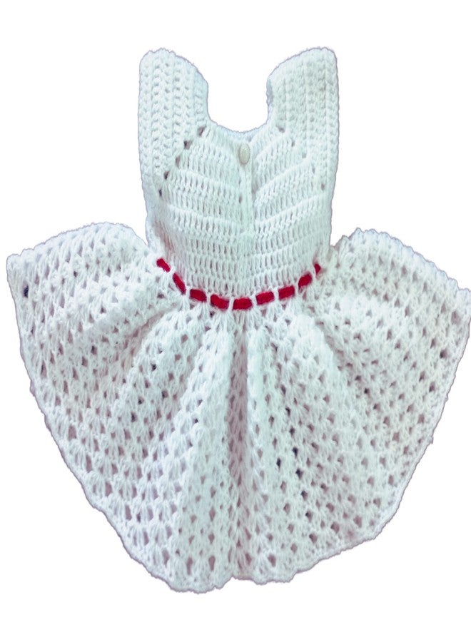 DORCHIS Baby Girl Dress Set for 6-12 Months - Woolen Frock with Shrug Headband and Shoes Combo, White Red, Handmade with Crochet - Image 3