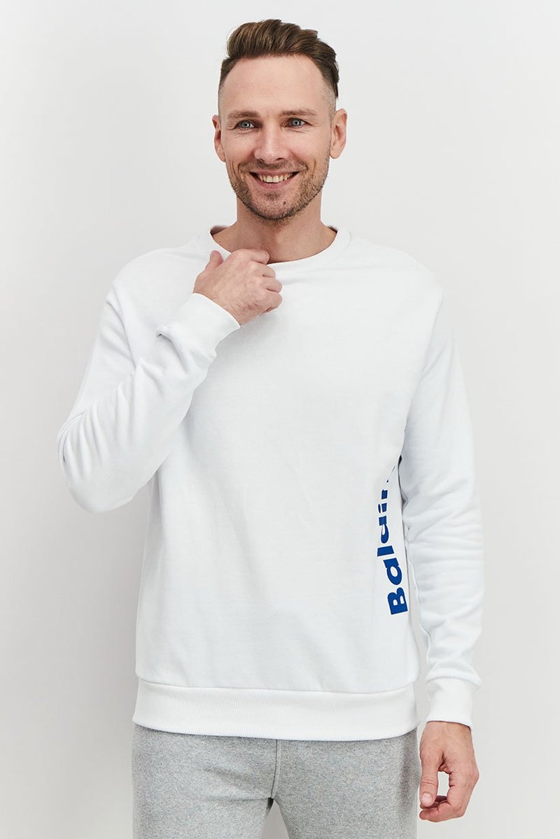 Baldinini Men Crew Neck Brand Logo Sleeve Sweatshirt, White - Image 1