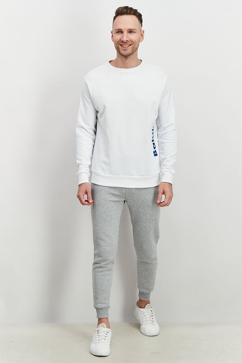 Baldinini Men Crew Neck Brand Logo Sleeve Sweatshirt, White - Image 2