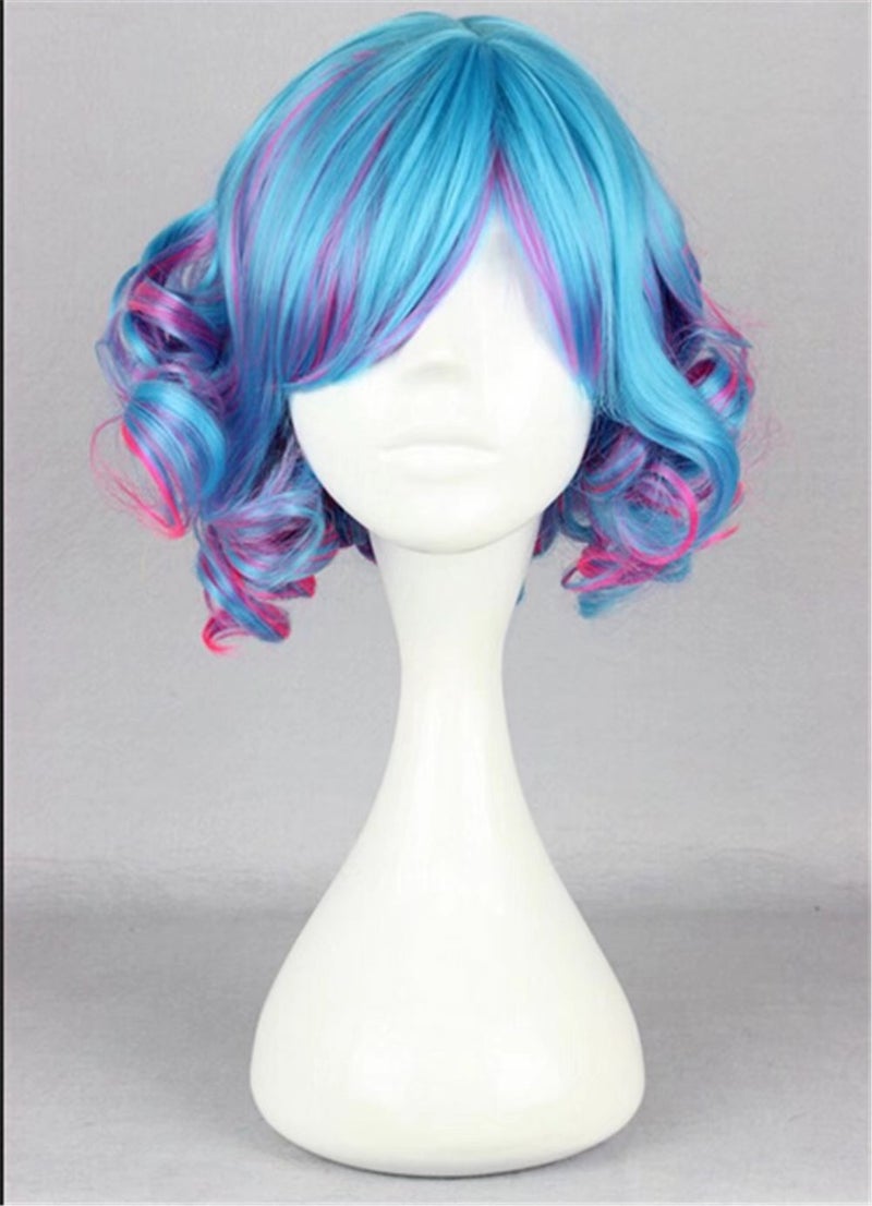 KiyaCos Cosplay Wig Short Curly Colorful Rainbow Cosplay Halloween Party Princess Costume Hair for Women - Image 3