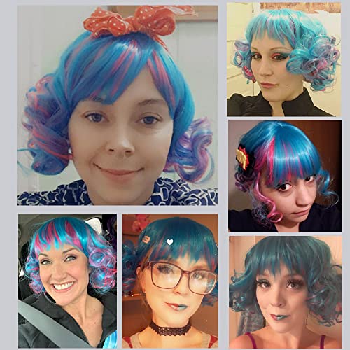 KiyaCos Cosplay Wig Short Curly Colorful Rainbow Cosplay Halloween Party Princess Costume Hair for Women - Image 2