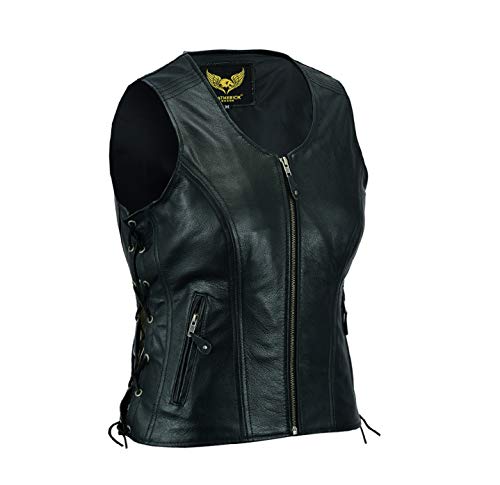 Leatherick Women Top Grain Genuine Buffalo Black Ladies Leather Vests for Motorcycle Bikers as1 alpha x_l regular regular Black Plain XL - Image 1
