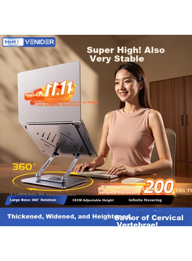 Venider Laptop Stand, Computer Desk Stand, 360° Rotating And Height Adjustable, Suspended Cooling Fan, Riser Stand For Apple Mac, Huawei, Lenovo Legion, Foldable Aluminum Alloy Stand - Image 1