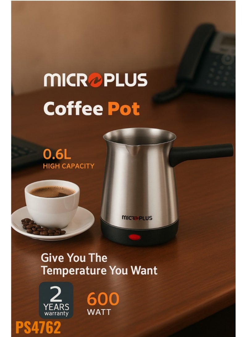 مايكروبلس صانعة إسبرسو 600 واط / إبريق قهوة تركية | سعة 600 مل | آلة قهوة يونانية تركية | مصنوعة من الستانلس ستيل | لتحضير الشاي والقهوة والإسبريسو والموكا والقهوة الخفيفة | مثالية للاستخدام في المكتب والمنزل | فضي PS-4762 - Image 1