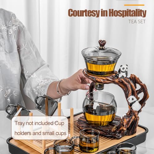 CUNHUY Lazy Kungfu Drip TeaPot, Heat Resistant Tea Set, Semi-Automatic Glass Teapot Suit for Magnetic Water Flow Wooden Glass Teapot Set - Image 2