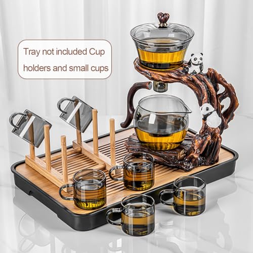 CUNHUY Lazy Kungfu Drip TeaPot, Heat Resistant Tea Set, Semi-Automatic Glass Teapot Suit for Magnetic Water Flow Wooden Glass Teapot Set - Image 5
