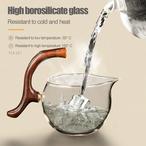 CUNHUY Lazy Kungfu Drip TeaPot, Heat Resistant Tea Set, Semi-Automatic Glass Teapot Suit for Magnetic Water Flow Wooden Glass Teapot Set - Image 4