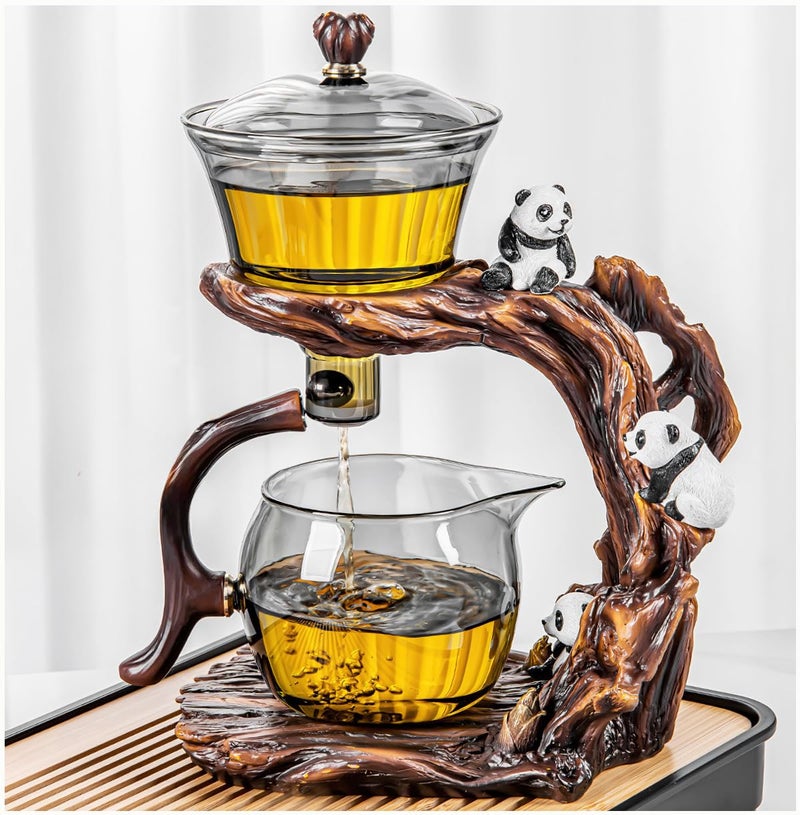 CUNHUY Lazy Kungfu Drip TeaPot, Heat Resistant Tea Set, Semi-Automatic Glass Teapot Suit for Magnetic Water Flow Wooden Glass Teapot Set - Image 1