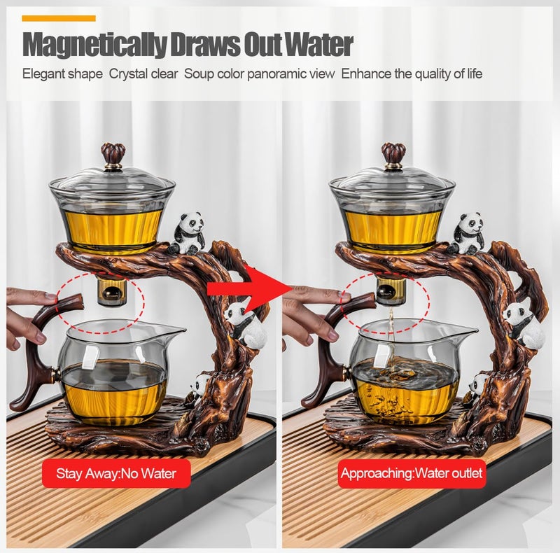 CUNHUY Lazy Kungfu Drip TeaPot, Heat Resistant Tea Set, Semi-Automatic Glass Teapot Suit for Magnetic Water Flow Wooden Glass Teapot Set - Image 3
